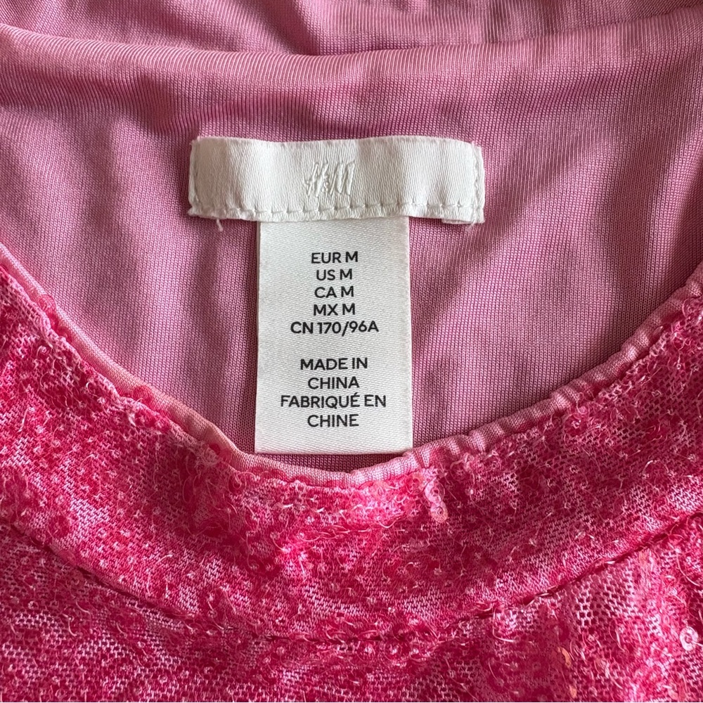 H&M Pink Sequin Crop Top Loose Fit size medium EUC - Picture 4 of 8
